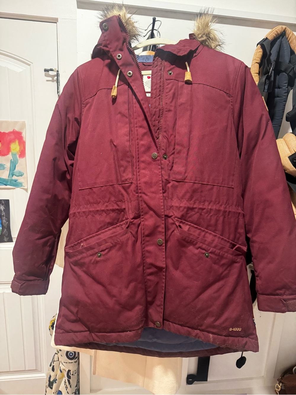 Fjallraven Women's Burgundy Ski Parka with Faux Fur Hood